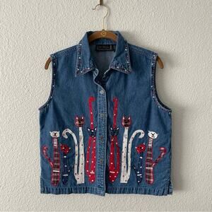 Cat Shirt Red White & Blue Size Large 100% cotton